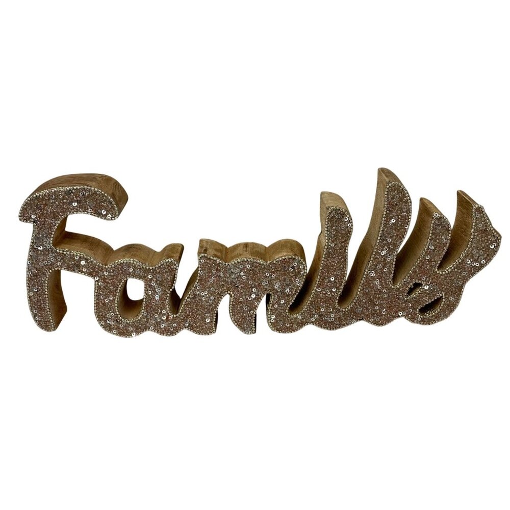 Wooden‎ Family Freestanding Decor With Rhinestone Sequin Accents